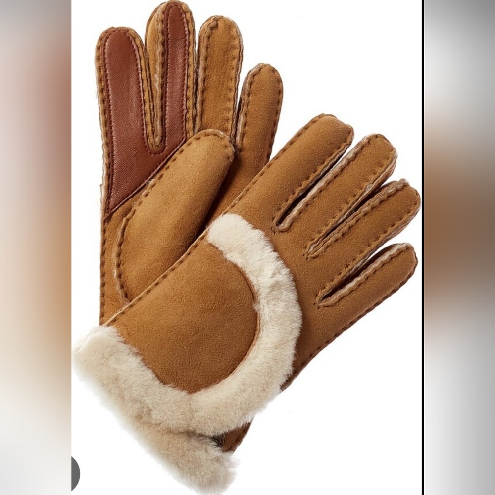 Ugg Sheepskin Exposed Seam Glove Stormy Grey Winter Fully Lined Designer Suede